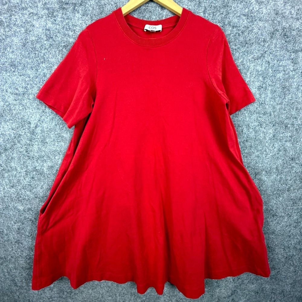COS T-Shirt Dress Women Small Red‎ Cotton Party Wear Casual Crew Neck Pullover